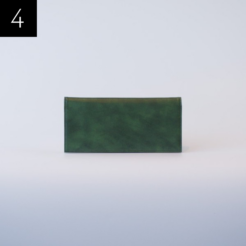 ムラ染めレザーの薄束入れ<br>color：Green